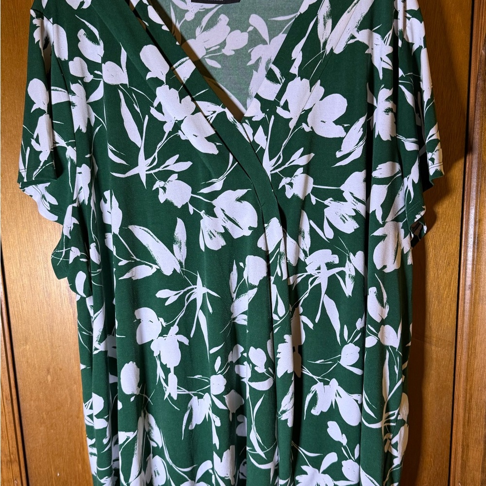 Lane Bryant Emerald and White Floral Top
